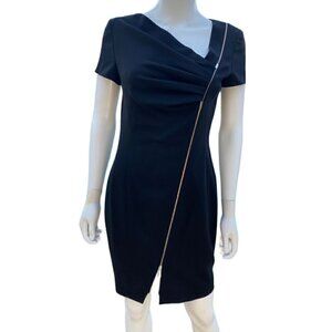Escada Women's Black Dress With Asymmetric Zipper & Short Sleeves-LT3007